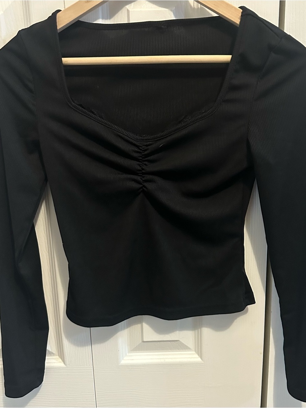 SHEIN Black Long-Sleeve Ruched Square-Neck Top for Kids